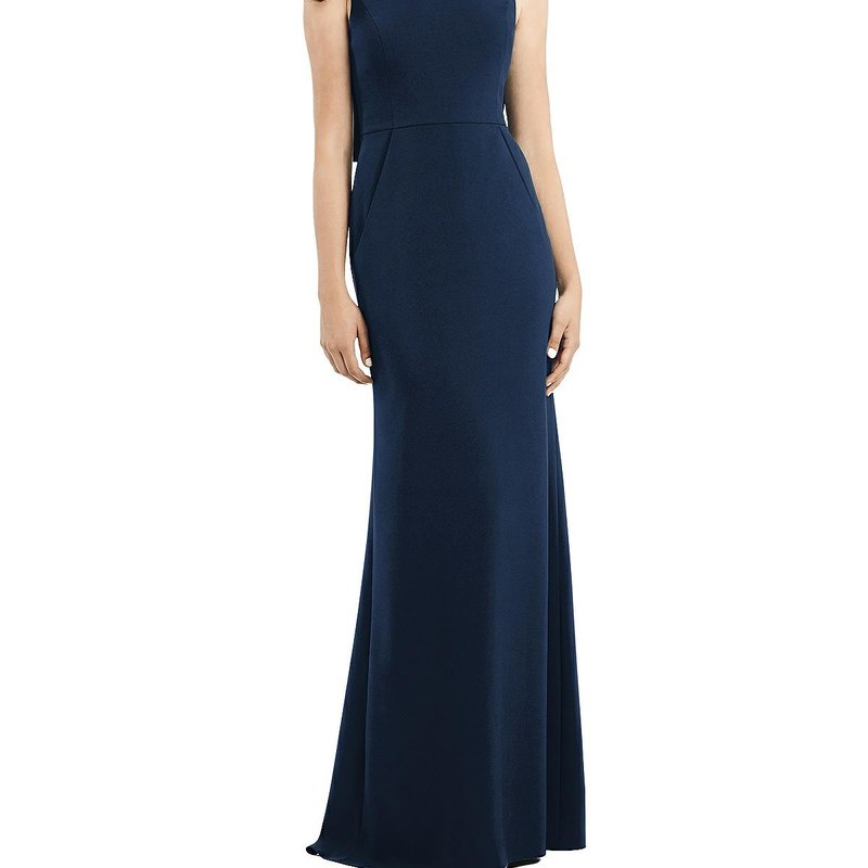 Shop Dessy Collection Draped Backless Crepe Dress With Pockets In Blue