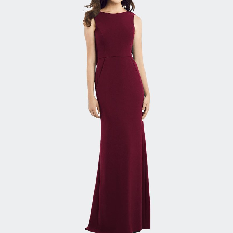 Dessy Collection Draped Backless Crepe Dress With Pockets In Cabernet