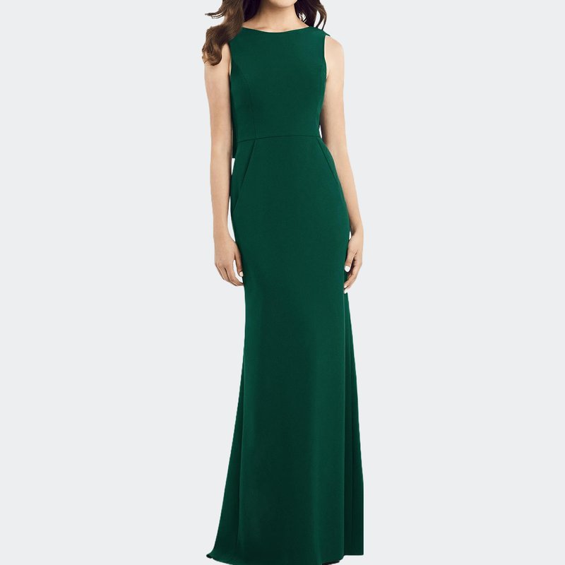 Dessy Collection Draped Backless Crepe Dress With Pockets In Hunter Green