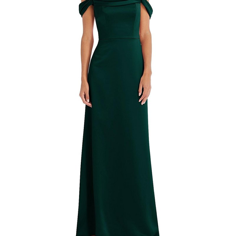 DESSY COLLECTION DRAPED PLEAT OFF-THE-SHOULDER MAXI DRESS
