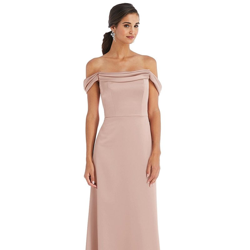 DESSY COLLECTION DRAPED PLEAT OFF-THE-SHOULDER MAXI DRESS