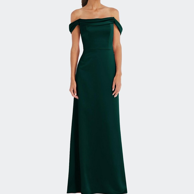 Dessy Collection Draped Pleat Off-the-shoulder Maxi Dress In Evergreen