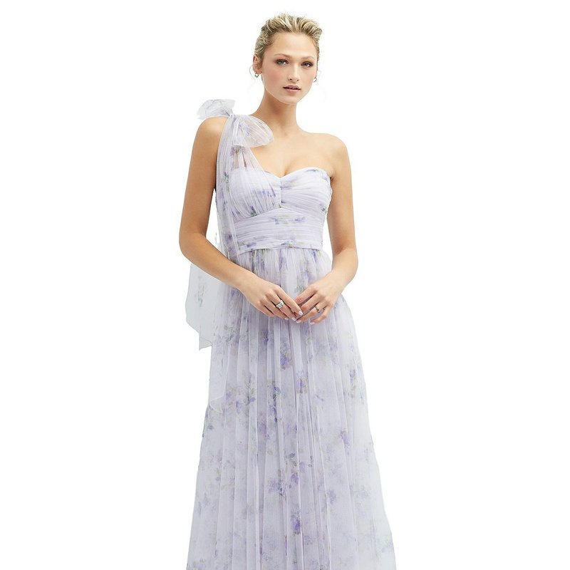 Shop Dessy Collection Floral Scarf Tie One-shoulder Tulle Dress With Long Full Skirt In Purple