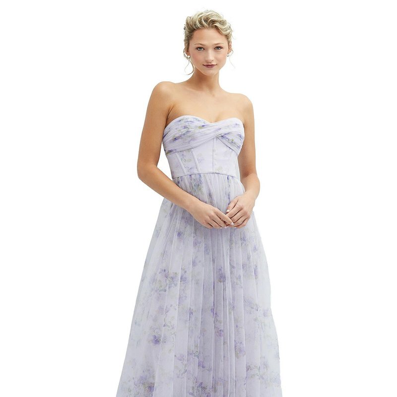 Shop Dessy Collection Floral Strapless Twist Cup Corset Tulle Dress With Long Full Skirt In Purple