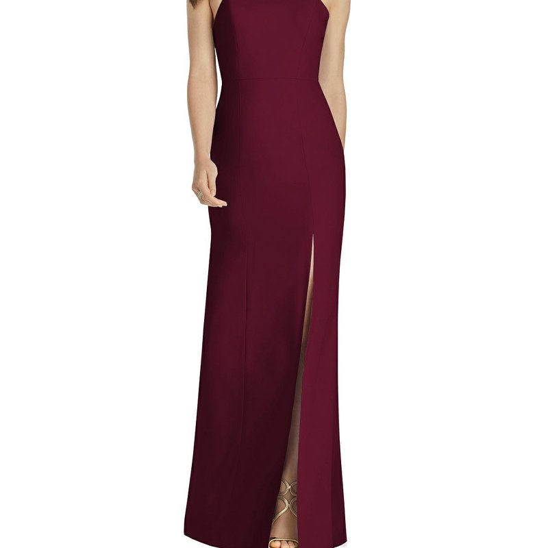 DESSY COLLECTION DESSY COLLECTION HIGH-NECK BACKLESS CREPE TRUMPET GOWN