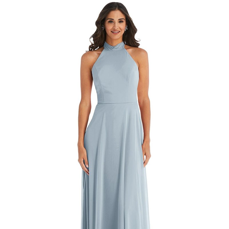 Dessy Collection High Neck Halter Backless Maxi Dress In Mist