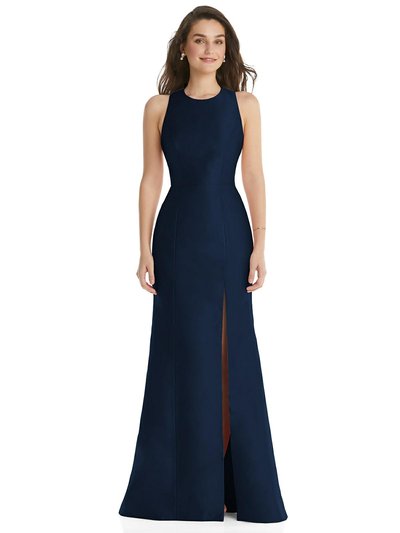 Dessy Collection Jewel Neck Bowed Open-Back Trumpet Dress with Front Slit - D824 product
