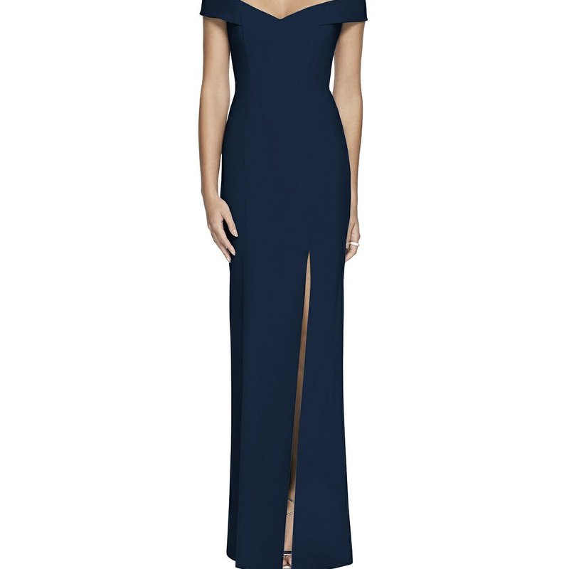 Dessy Collection Off-the-shoulder Criss Cross Back Trumpet Gown In Midnight Navy