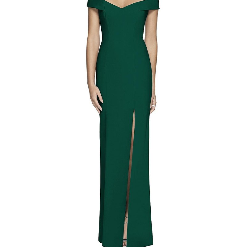 Shop Dessy Collection Off-the-shoulder Criss Cross Back Trumpet Gown In Green