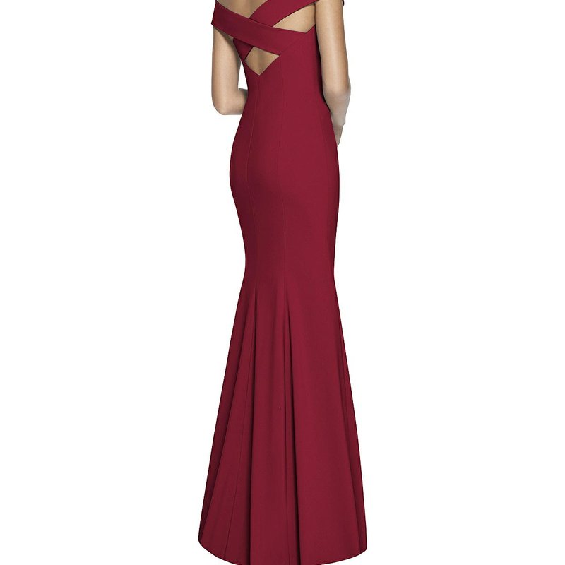 Shop Dessy Collection Off-the-shoulder Criss Cross Back Trumpet Gown In Red