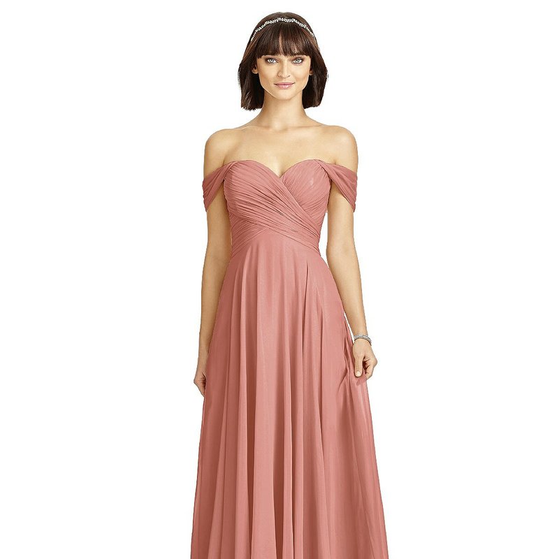 Shop Dessy Collection Off-the-shoulder Draped Chiffon Maxi Dress In Pink