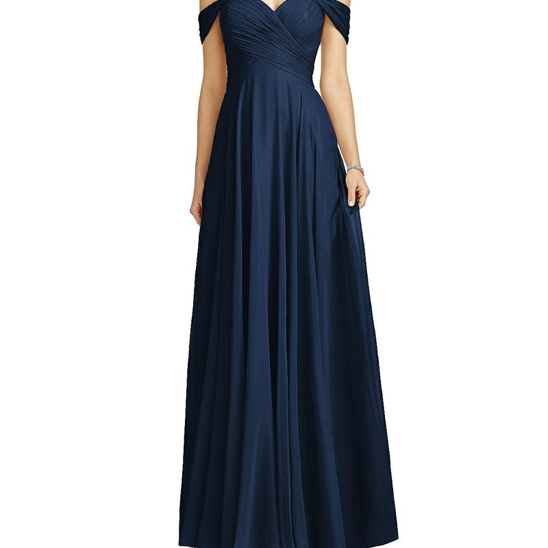Dessy Collection Off-the-shoulder Draped Chiffon Maxi Dress In Blue