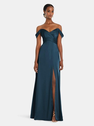Dessy Collection Off-The-Shoulder Flounce Sleeve Empire Waist Gown With Front Slit product