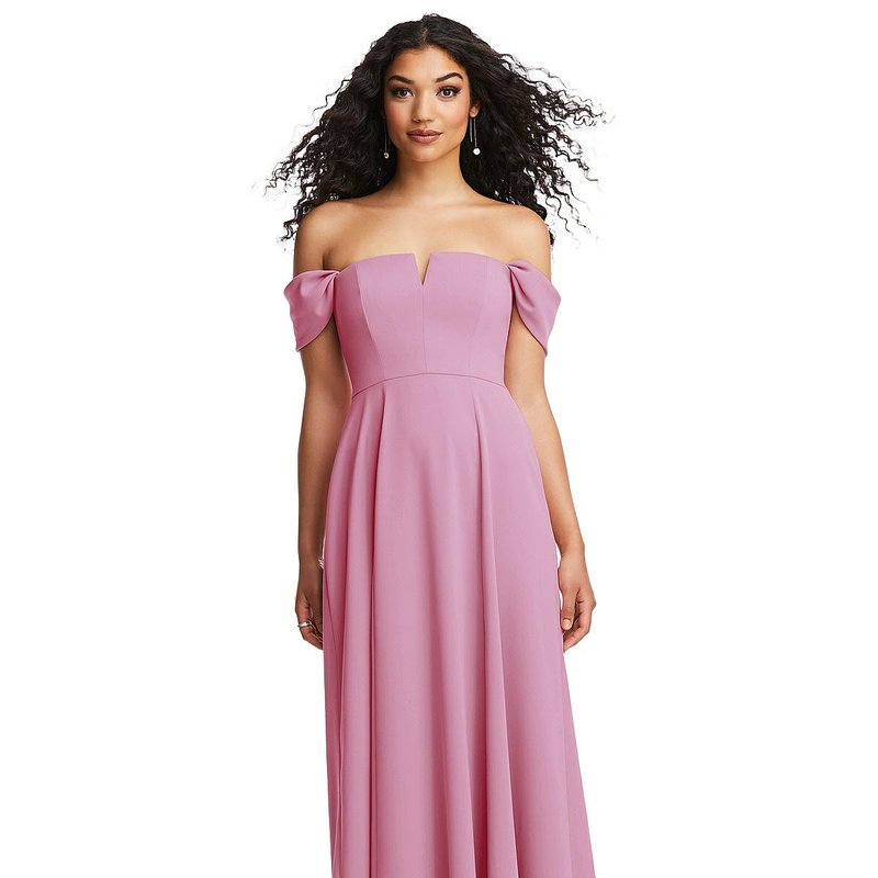 Shop Dessy Collection Off-the-shoulder Pleated Cap Sleeve A-line Maxi Dress In Pink