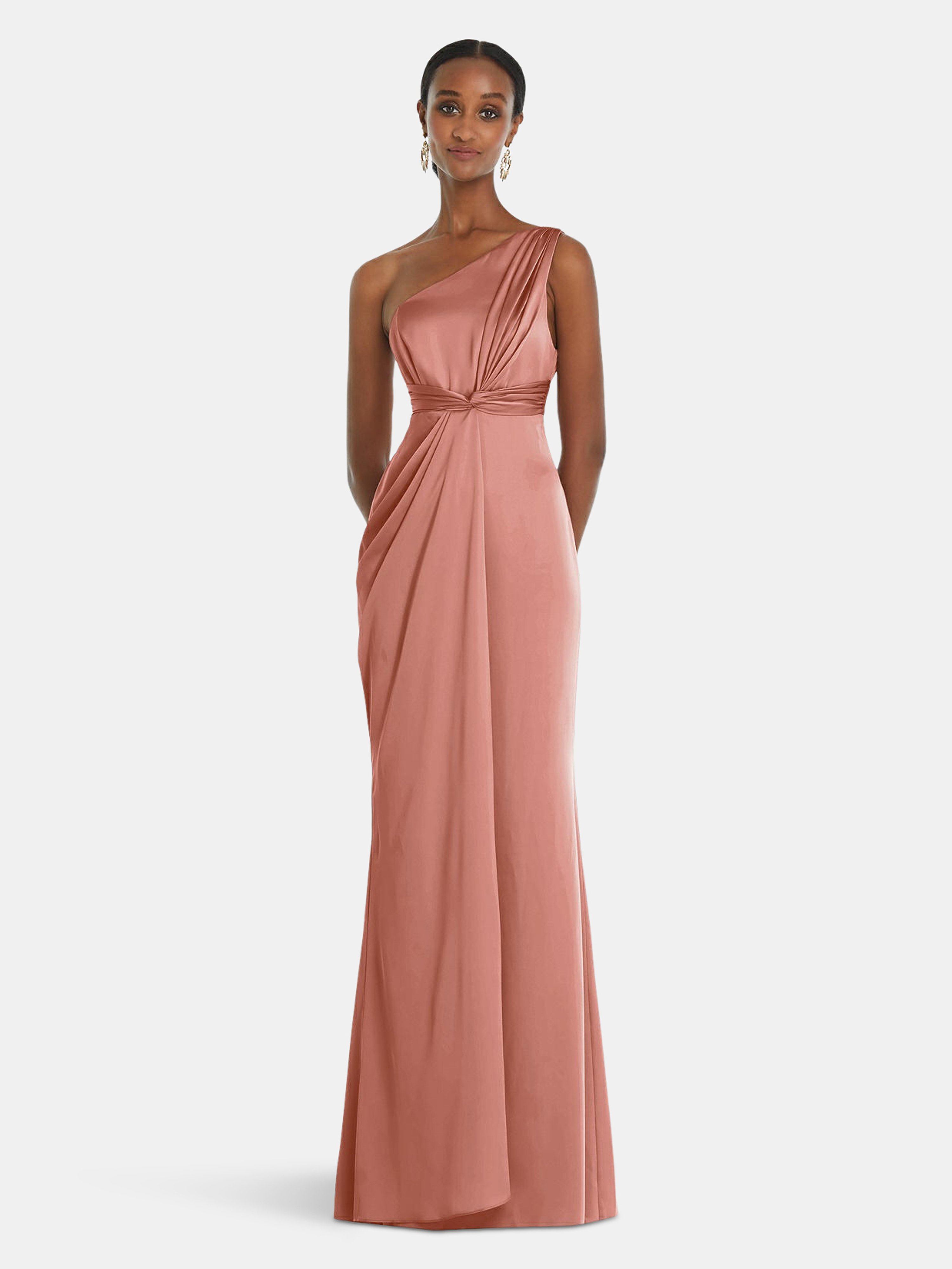Dessy Collection One-shoulder Satin Gown In Pink