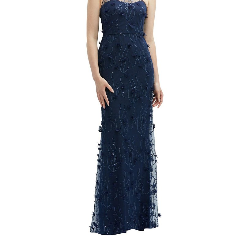 Shop Dessy Collection One-shoulder Fit And Flare 3d Floral Embroidered Dress In Blue