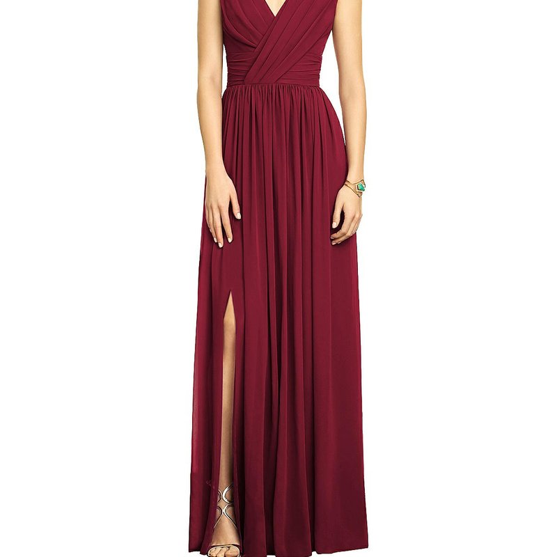 Dessy Collection Sleeveless Draped Chiffon Maxi Dress With Front Slit In Red