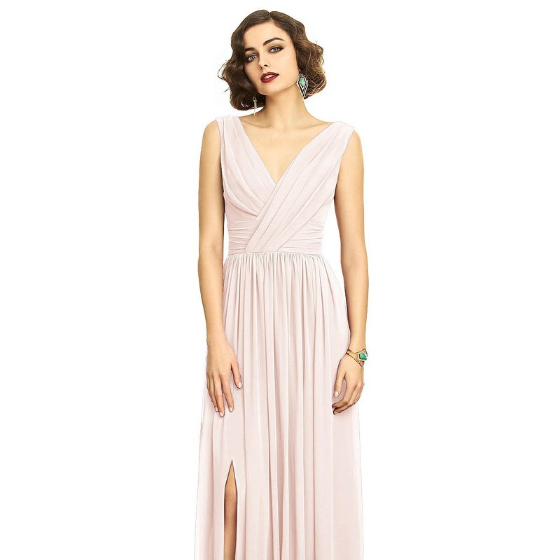 Shop Dessy Collection Sleeveless Draped Chiffon Maxi Dress With Front Slit In Pink