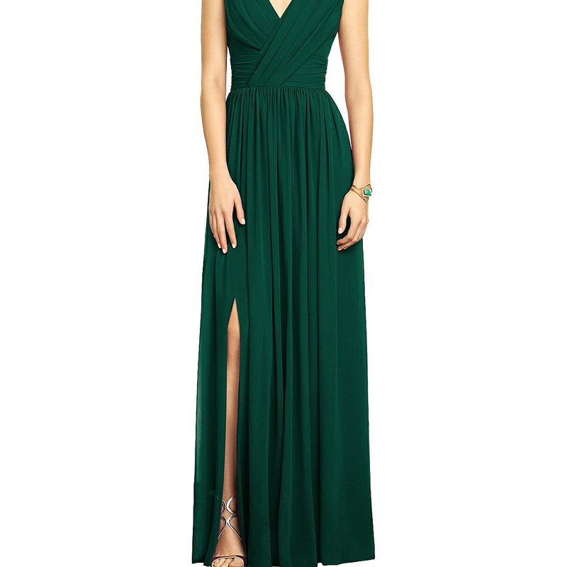 Shop Dessy Collection Sleeveless Draped Chiffon Maxi Dress With Front Slit In Green