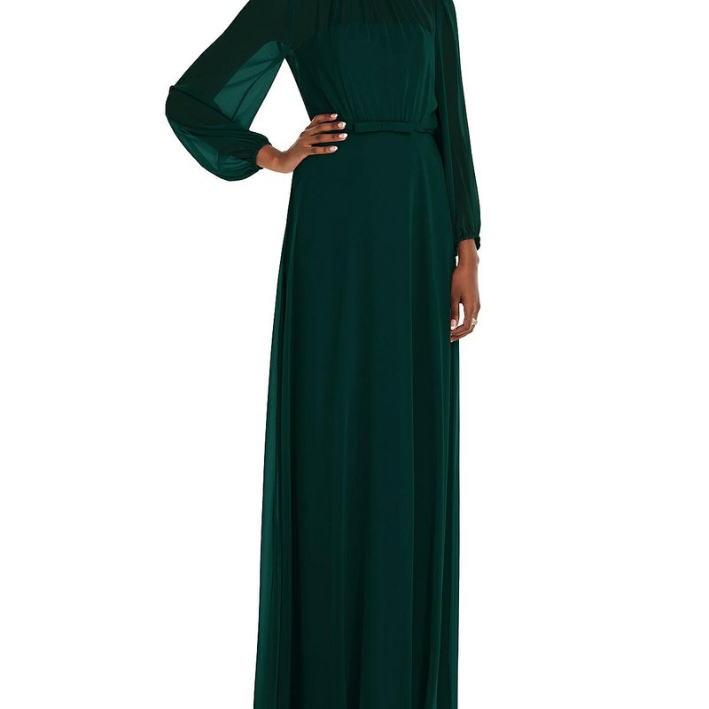 Shop Dessy Collection Strapless Chiffon Maxi Dress With Puff Sleeve Blouson Overlay In Green