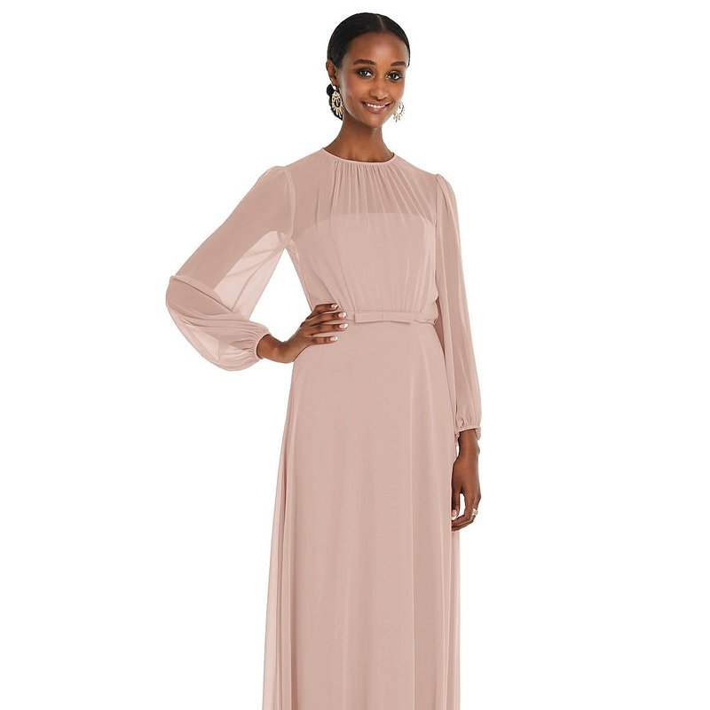 Shop Dessy Collection Strapless Chiffon Maxi Dress With Puff Sleeve Blouson Overlay In Pink