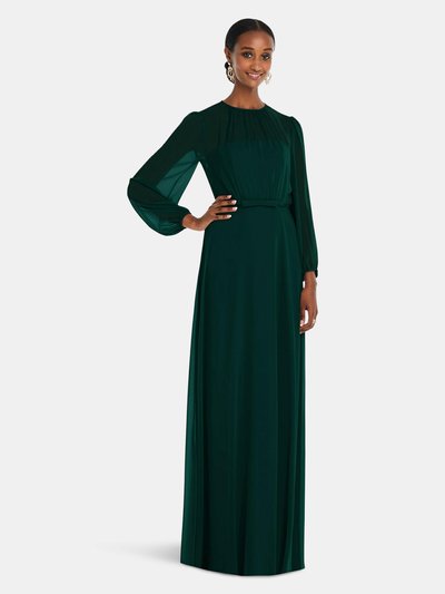 Dessy Collection Strapless Chiffon Maxi Dress With Puff Sleeve Blouson Overlay product