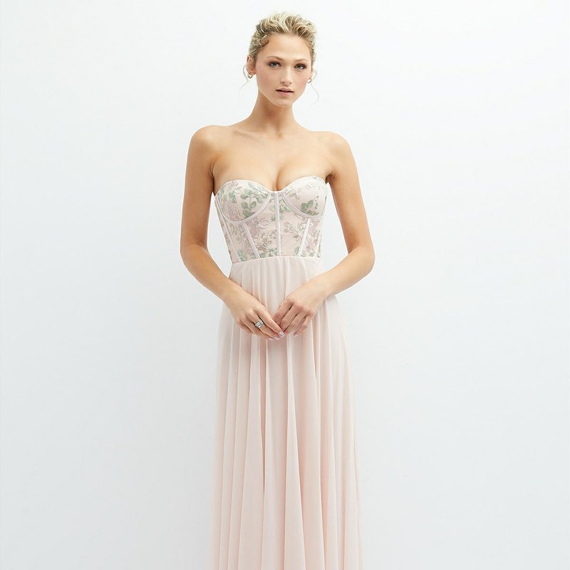 Shop Dessy Collection Strapless Floral Embroidered Corset Maxi Dress With Chiffon Skirt In Pink