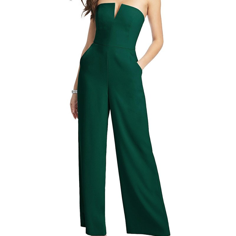 Shop Dessy Collection Strapless Notch Crepe Jumpsuit With Pockets In Green