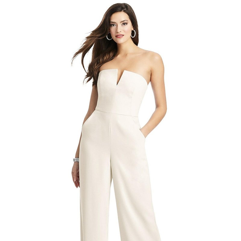 Dessy Collection Strapless Notch Crepe Jumpsuit With Pockets In Ivory