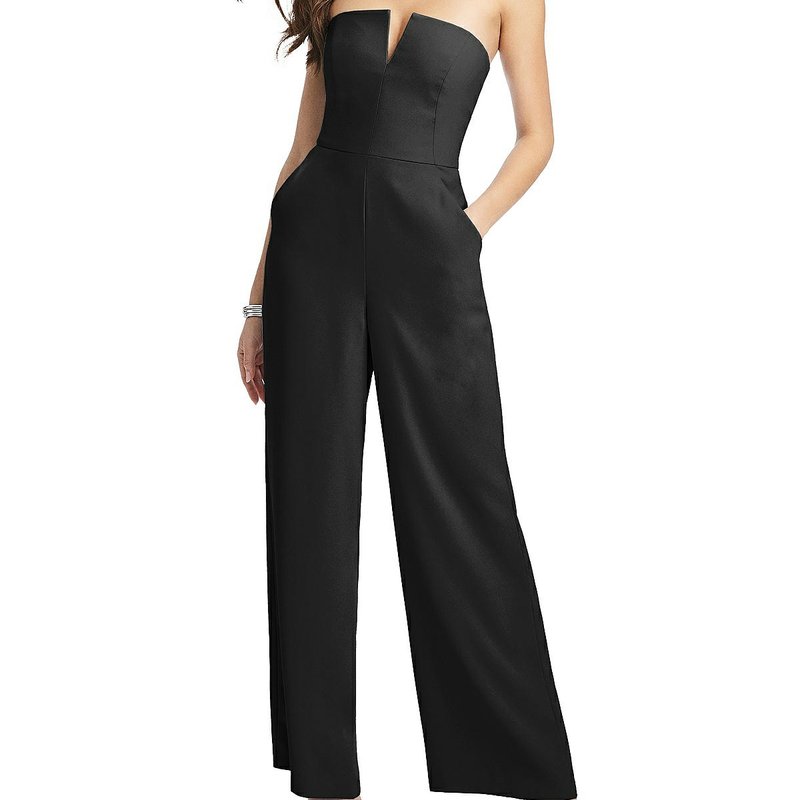 Dessy Collection Strapless Notch Crepe Jumpsuit With Pockets In Black