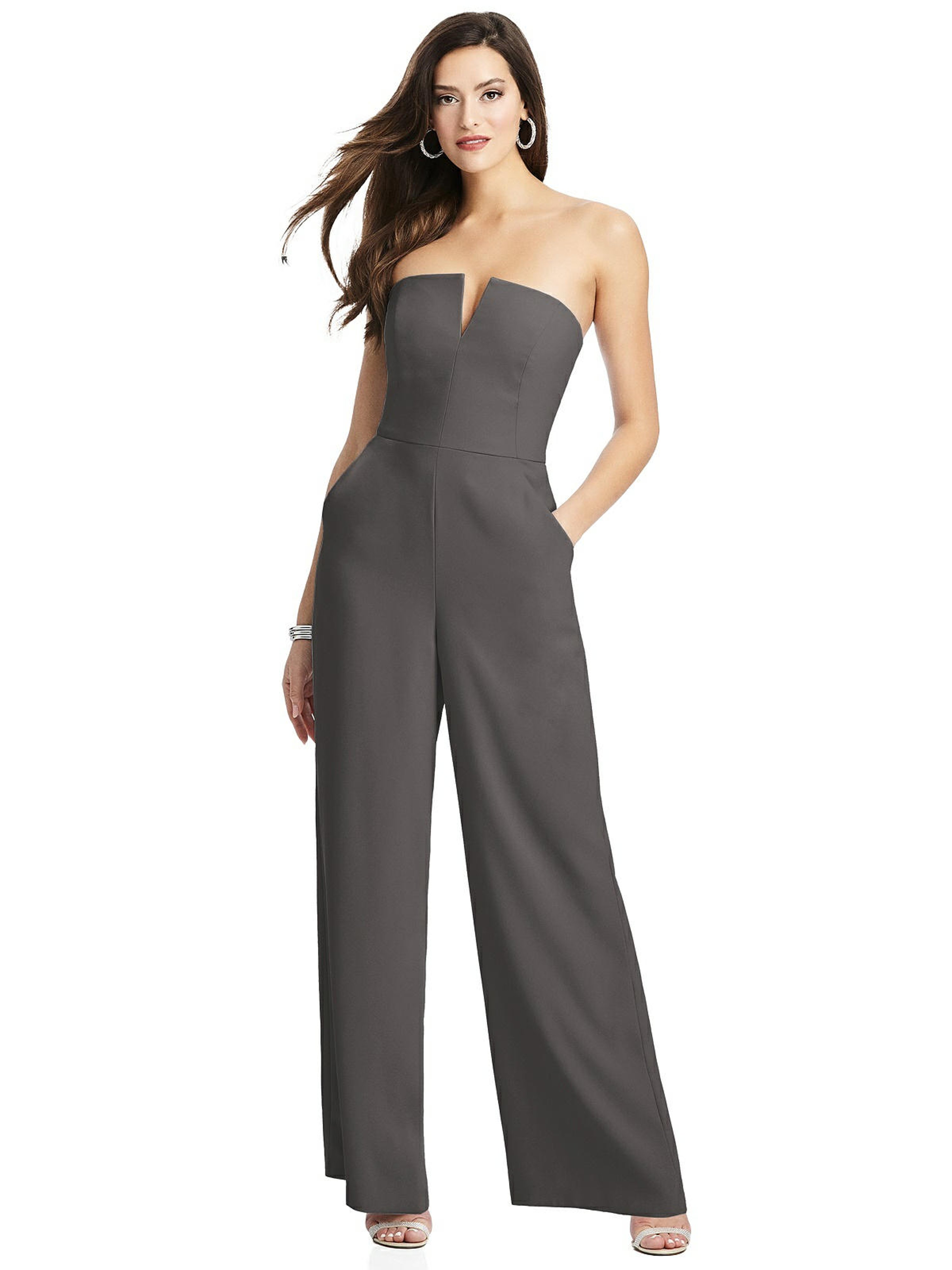 DESSY COLLECTION DESSY COLLECTION STRAPLESS NOTCH CREPE JUMPSUIT WITH POCKETS