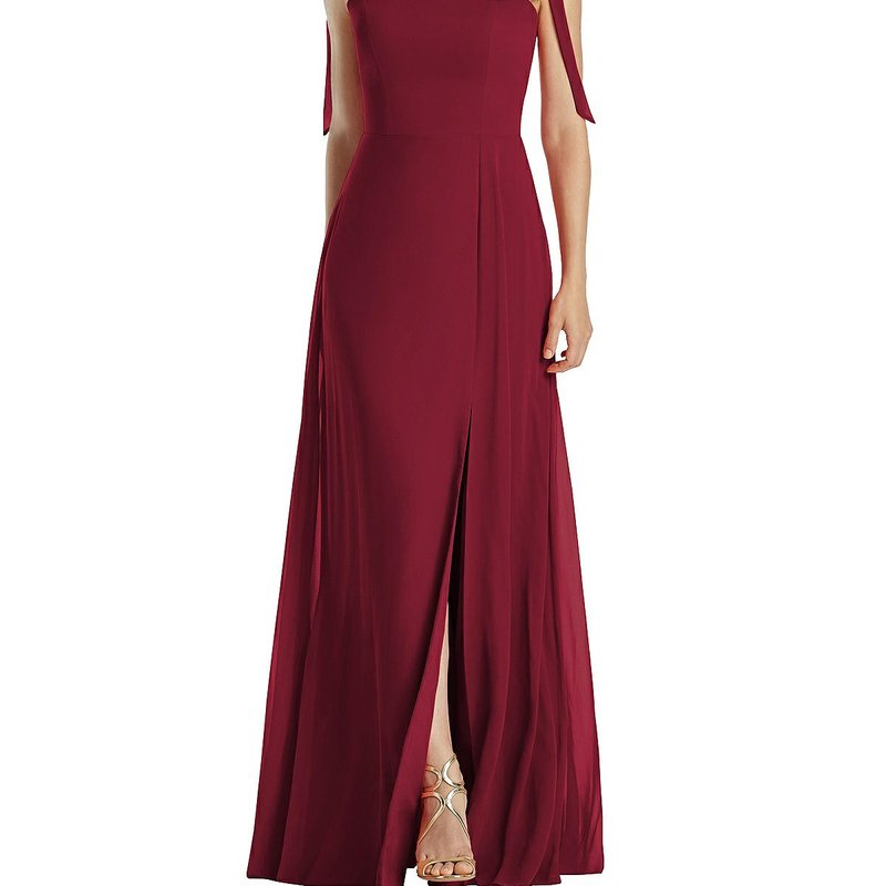 Dessy Collection Tie-shoulder Chiffon Maxi Dress With Front Slit In Red