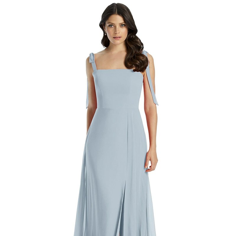 Dessy Collection Tie Shoulder Chiffon Maxi Dress With Front Slit In Mist