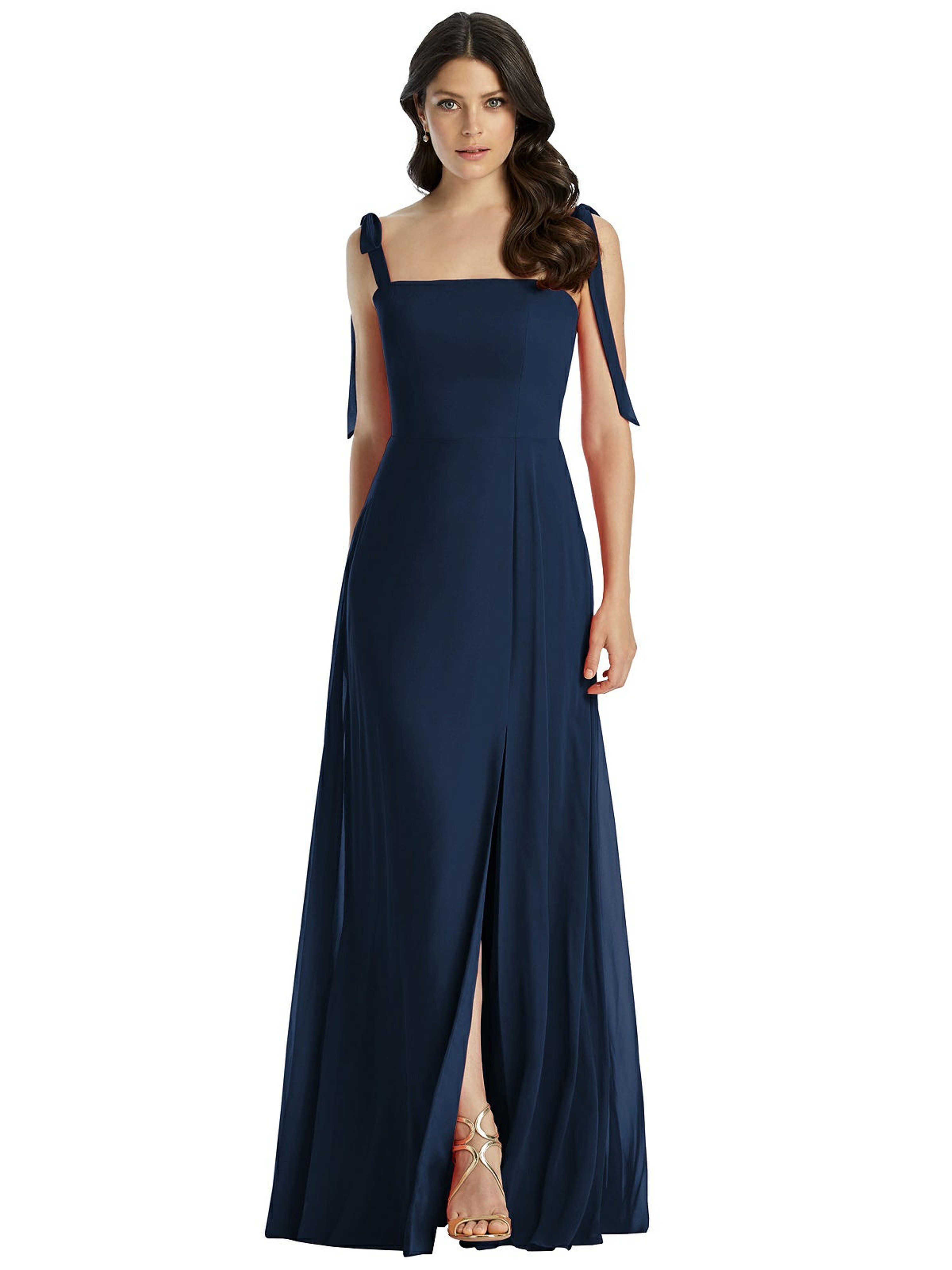 DESSY COLLECTION DESSY COLLECTION TIE SHOULDER CHIFFON MAXI DRESS WITH FRONT SLIT