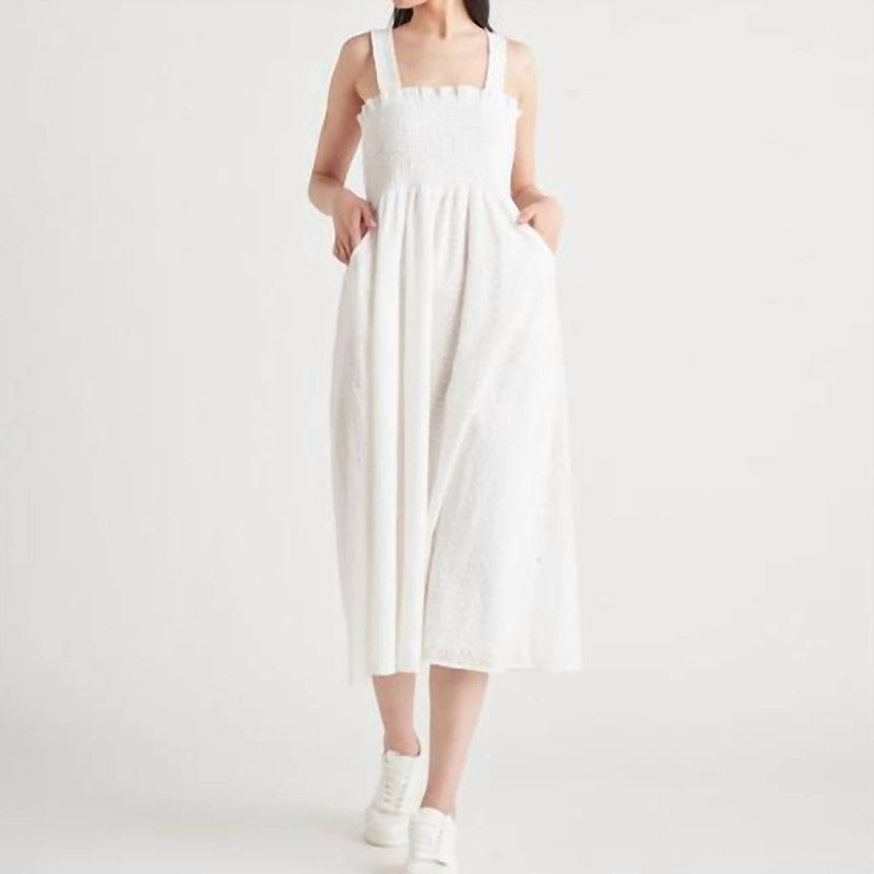 Shop Dex Smocked Eyelet Midi Dress In White
