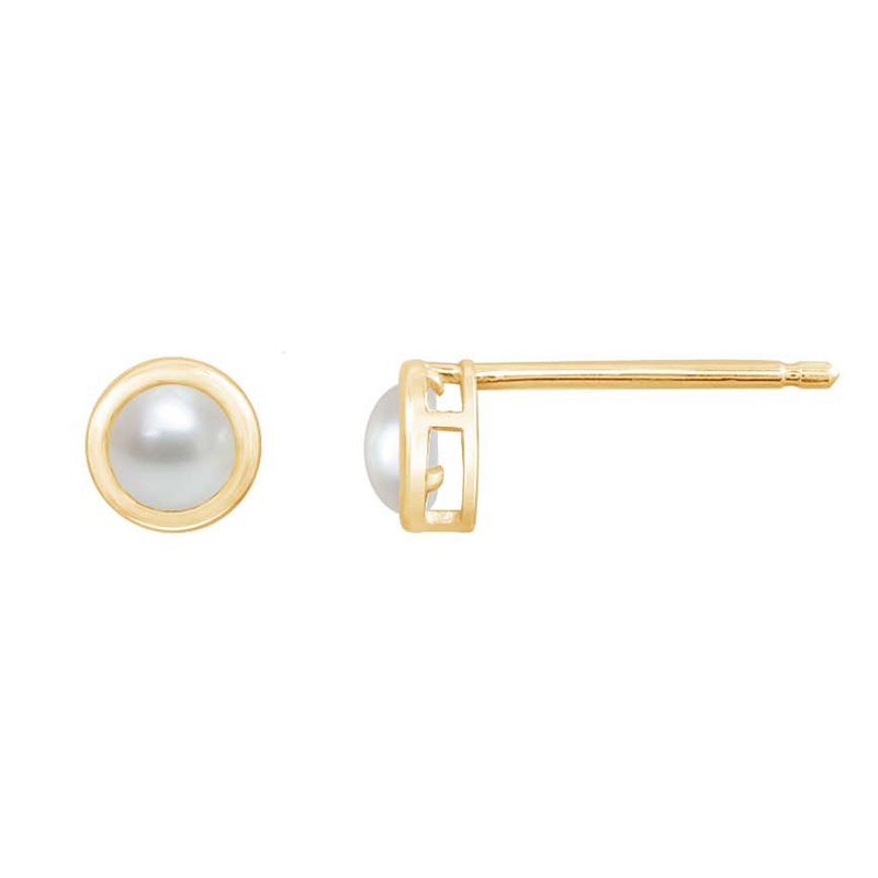 Diamonbliss 10k Solid Gold Bezel Birthstone Stud Earrings In White
