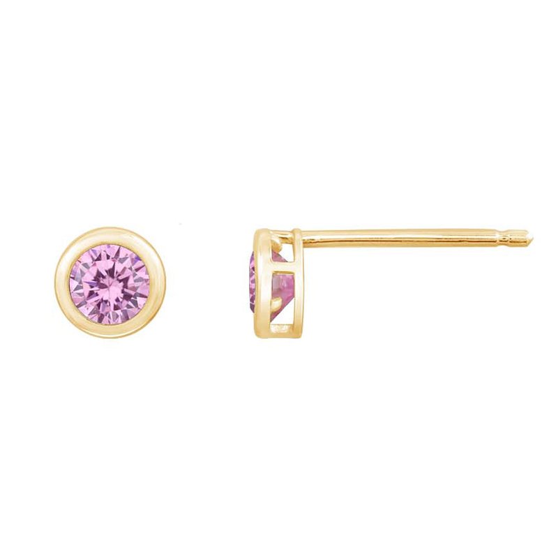 Diamonbliss 10k Solid Gold Bezel Birthstone Stud Earrings In Pink