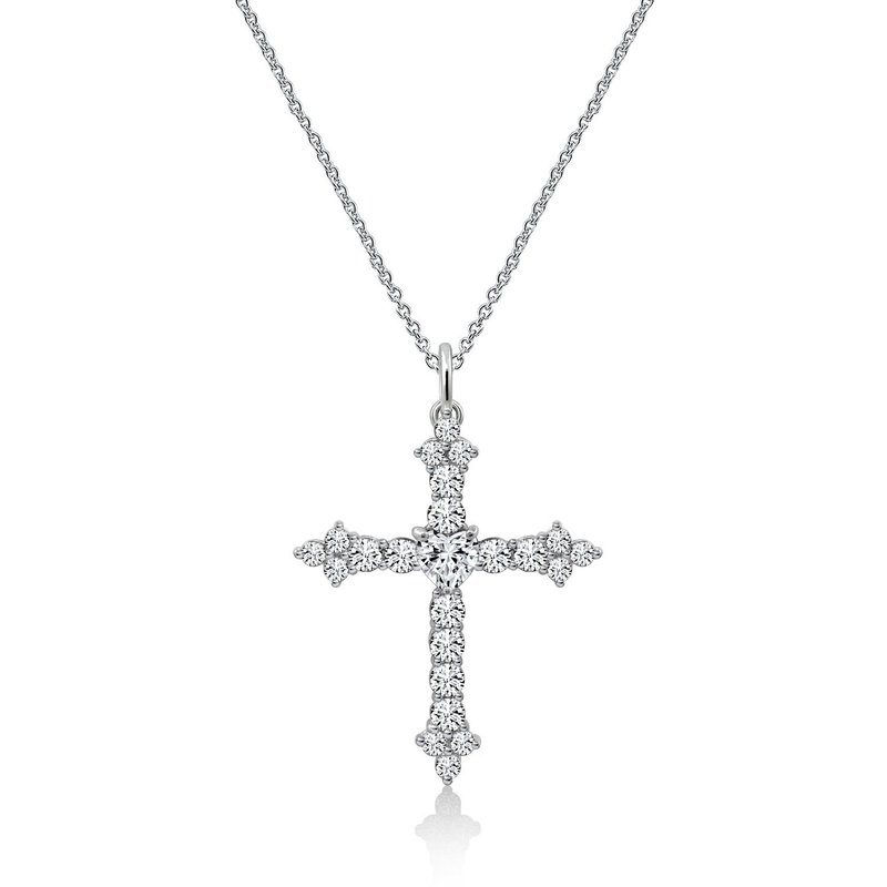 Diamonbliss Cross & Heart Pendant Necklace In Grey