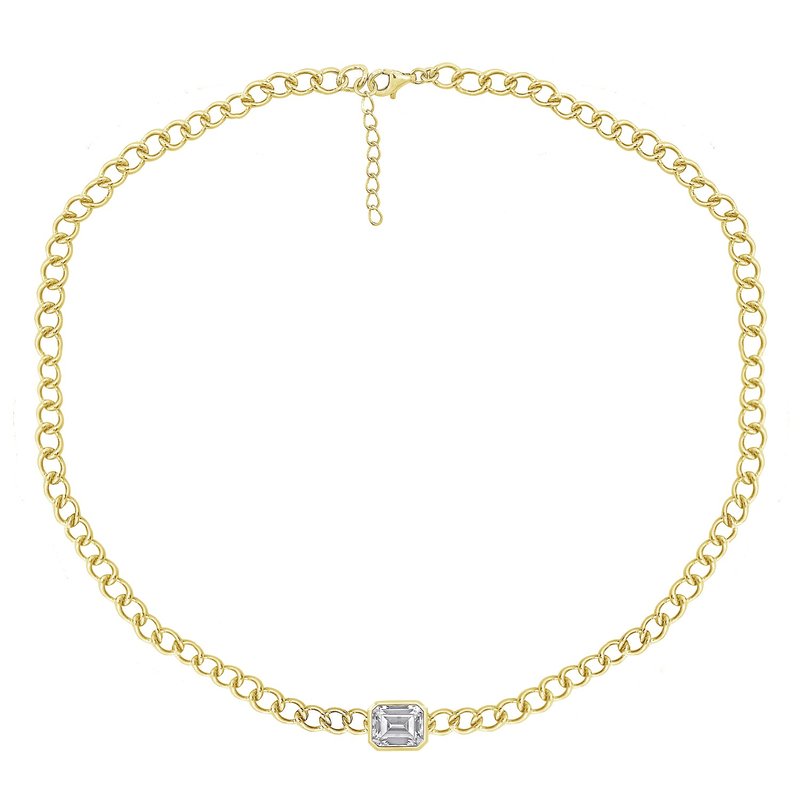 Diamonbliss Curb Chain Solo Emerald Necklace In Gold