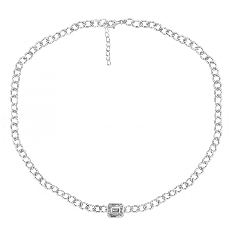 Diamonbliss Curb Chain Solo Emerald Necklace In Grey
