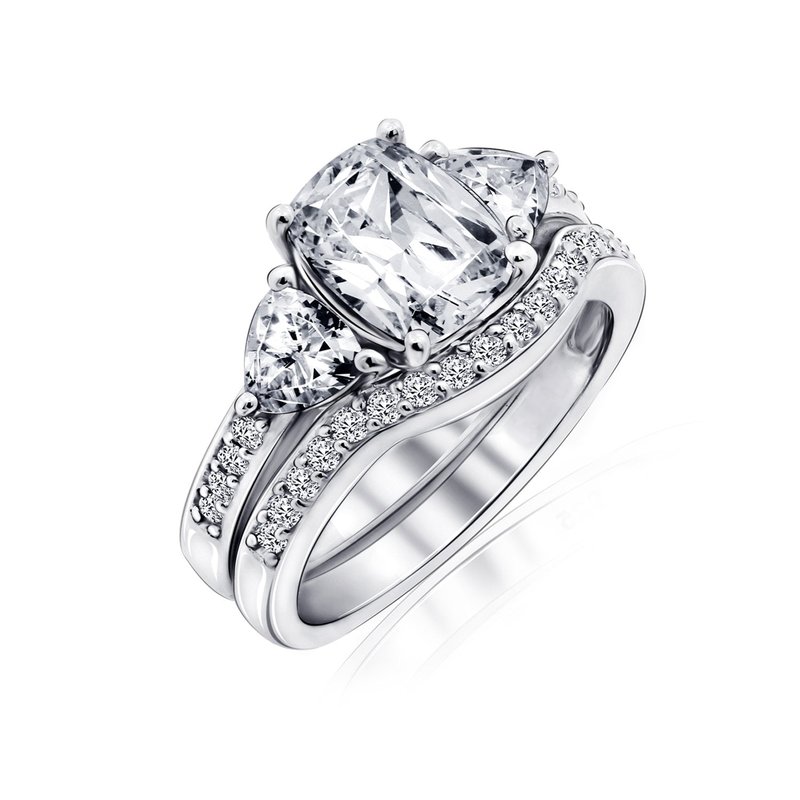 Diamonbliss Cushion Emerald Cut Bridal Ring Set In Grey