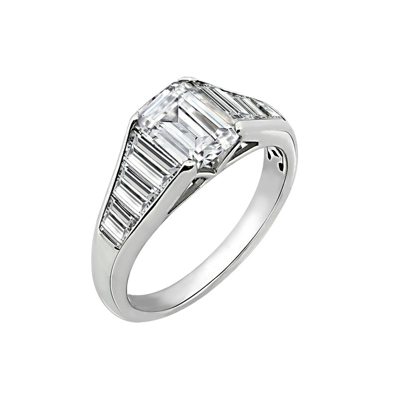 Diamonbliss Emerald Cut Tapered Ring In Grey