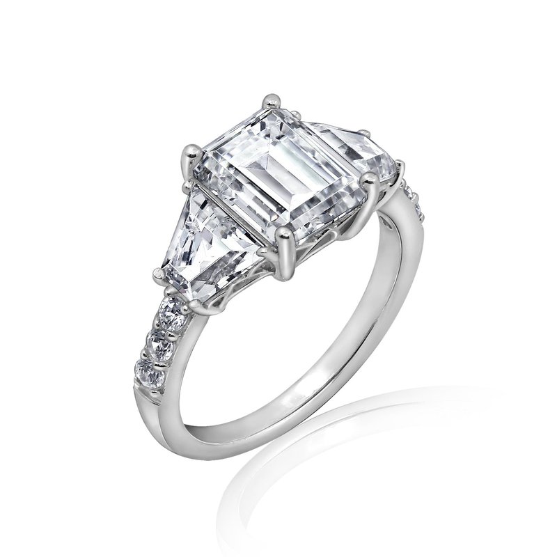 Diamonbliss Emerald Cut With Trapeze Side Stone Cocktail Ring In Grey