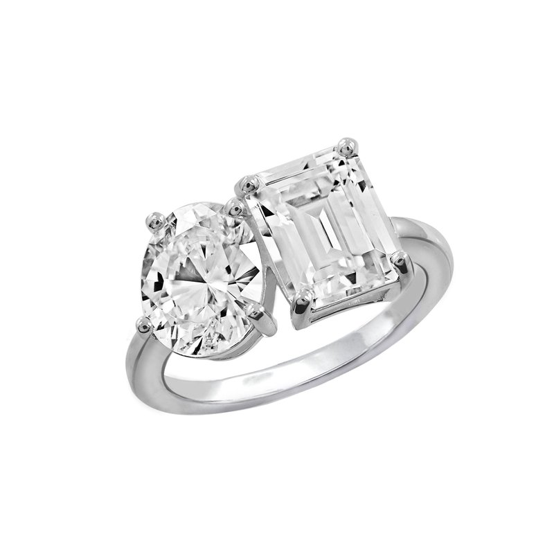 Diamonbliss Oval And Emerald Cut Double Stone Ring In White