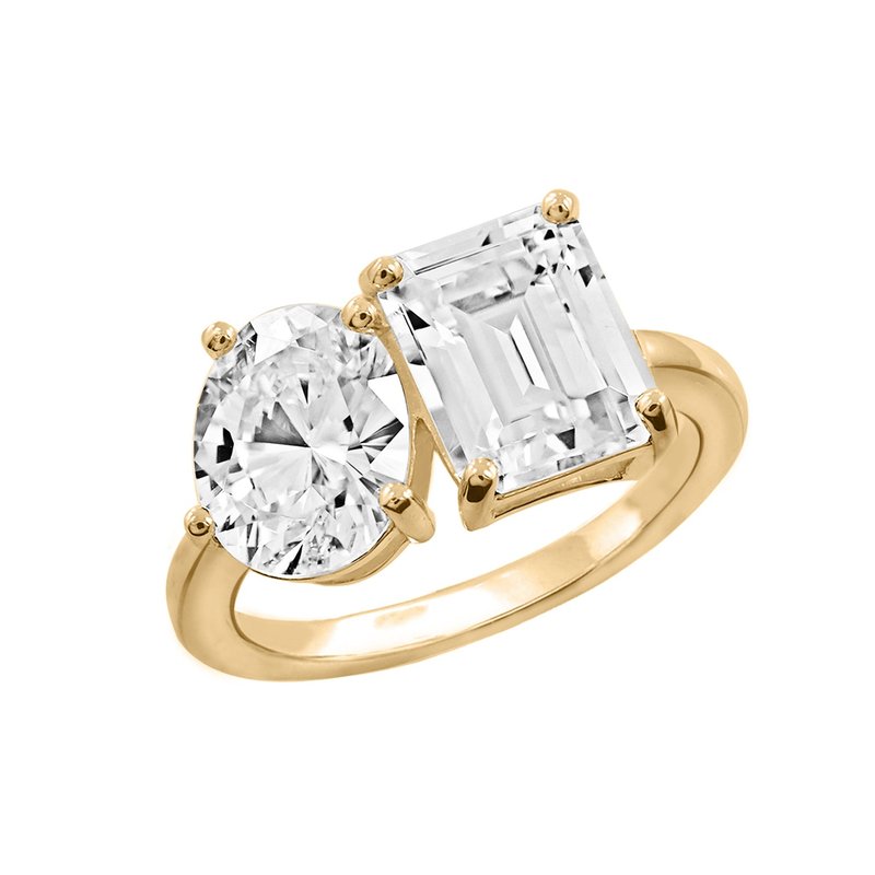 Diamonbliss Oval And Emerald Cut Double Stone Ring In Yellow