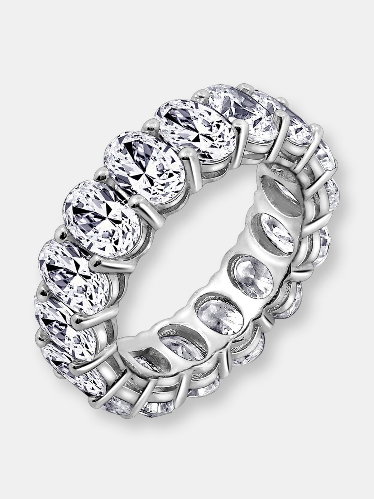 Diamonbliss Platinum Clad Cubic Zirconia 100-Facet Oval Eternity Band Ring 