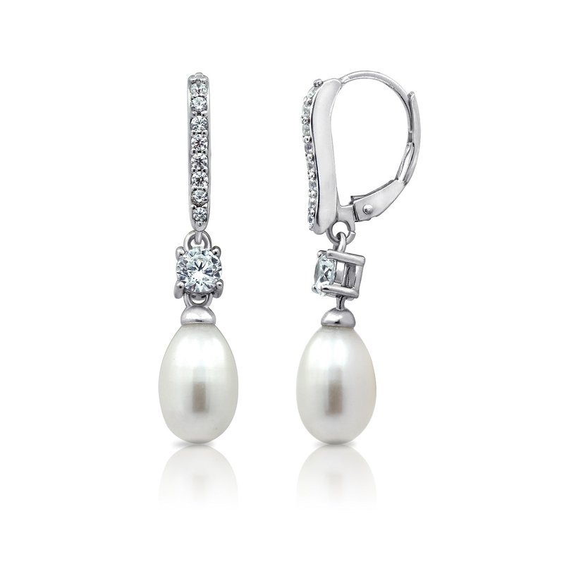 Diamonbliss Pearl Drop Leverback Earrings In Silver