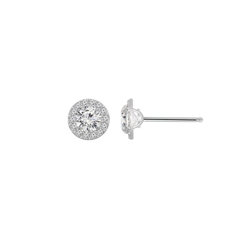 Diamonbliss Solid Gold Halo Stud Earrings In White