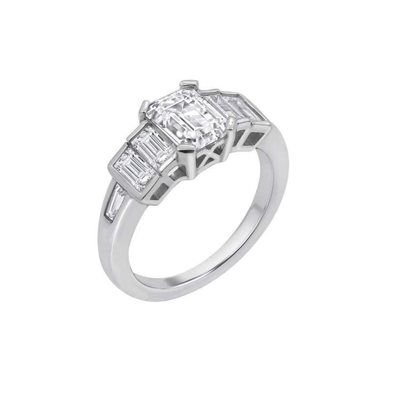 Diamonbliss Tapered Emerald Cut Ring In Grey
