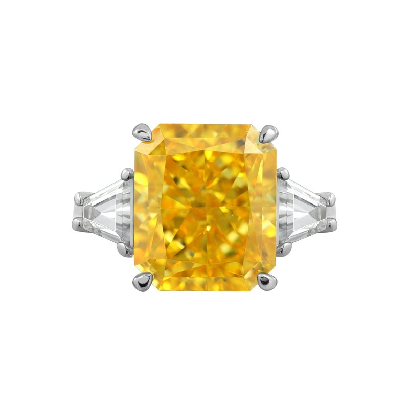 Diamonbliss Yellow Emerald And Trapeze Cut Engagement Ring In Grey